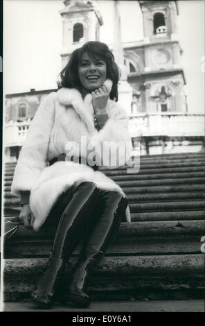 Dec. 12, 1968 - Beautiful brunette British actress Anne Heywood seen at the Spanish steps, as she is going around Rome, to profit of the clear days even if it is rather cold. She has just ended the film The Lady. A news reports she has insured her eyes for many millions of Liras to the Lloyds of London. Photo shows Anne Heywood at Spanish steps. Stock Photo