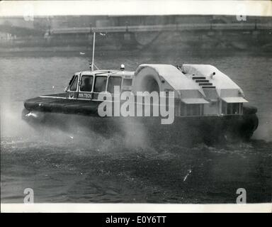 Dec. 12, 1968 - Prototype Small Hovercraft Shows Its Paces On the Thames: A new small hovercraft with several unusal features was demonstrated to the Press on the Thames today. the craft, the CC7 prototype was built by Britten-Norman cushion craft under a ministry of Technology contract and is being used by the Ministry as a research vehicle. Potentially a nineseater ( the prototype has only six), it fills a gap in the present range of British hovercraft between the smallest - the 4/5 seat Hovercat - and the 18-seat SRN 5 Stock Photo