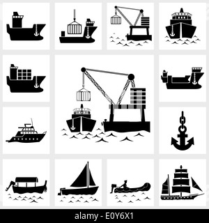 Vector icon set ship and boat Stock Photo