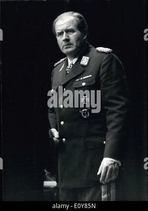 Apr. 21, 1969 - ''The Devil's General'' cam currently be found on a tour of Germany. Hans Joachim Kulenkampff, best known as quizmaster of ''Einer wird gewinnen''(One will win), plays the role of General Harras in this theater piece from Carl Zuckmayer. Directed by Elmar Schulte. Our picture was taken during his guest role in K?ln several days ago. Stock Photo