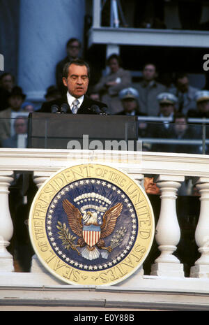 Jan 20, 1969; Washington, DC, USA; The new United States President RICHARD M. NIXON delivers his address during the