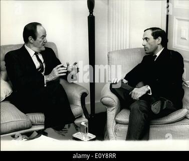 May 05, 1969 - Former Vice-President Of The United States Has talks With Jeremy Thorpe... Photo Shows Mr. Jeremy Thorpe M.P. Leader of the Liberal Party -- seen on right his informal talks with Mr. Hubert Humphrey former Vice-President of the United States -- at Claridges Hotel, London, today. Stock Photo