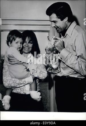 May 29, 1969 - Pictured are German actress,singer, and writer Hildegard Knef with her then husband David Cameron. Knef is holding her one year old daughter Christina Antonia. Stock Photo