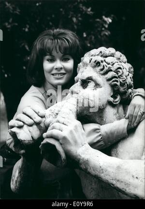 Sep. 09, 1969 - Anne Heywood is in Rome with her husband raymond Stross. She is a well-known actress who did the movies ''The Fox'' and ''La Monaca di Monza''. She just finished filming ''The Chairman'' with Gregory Peck. She is taking a few moments to relax in Rome before get Stock Photo