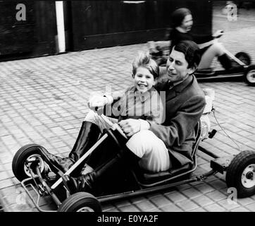Prince Charles and Prince Edward go-kart Stock Photo