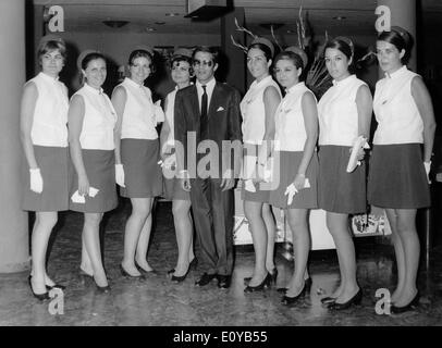 Alexander Onassis with Olympic Airways flight attendants Stock Photo