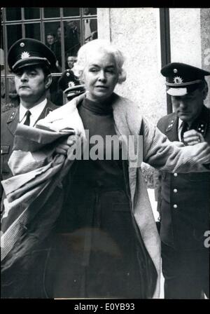 Oct. 10, 1969 - Free for one day... has been Vera Bruhne , chief witness in the retrial against the 45 year old Georg Herker, when on October 28th , 1969 she gave evidence against the accused in Augsburg. Georg Herker was sentenced to hard labour for life for murder 13 years ago. Vera Bruhna was sentenced to hard labour for life for double murder on June 4th , 1962.O.P.S Vera Brunhe when leaving the court house in Augsburg. Stock Photo