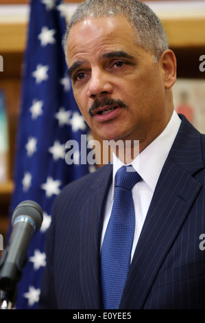 US Attorney General Eric Holder speaks during a civil rights event March 21, 2014 in Washington, DC. Stock Photo