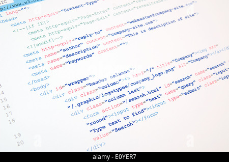 Code of HTML language on white background Stock Photo