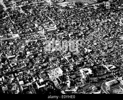 May 31, 1970; Huaraz, PERU; Aerial view of the devastation caused by the 1970 earthquake in Peru, when 70,000 people were killed in ensuing mudslides in Huaraz in the central Andes. It registered 7.8 on the Ritcher scale. Damage was estimated at approximately billion, and about 1 million people were left homeless. Stock Photo