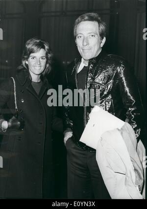 Nov. 11, 1970 - Separated but pals.: Andy Williams, US singing star, arrived in London with his French born wife, Claudine Longet. Their marriage broke up 6 months ago after being married 9 years. But they see each other frequently and say they are still in love with each other. Andy is to sing at the Royal Variety Performance at the London Palladium tonight. Photo shows Andy Williams and his wife, Claudine pictured at the Savoy Hotel, on returning from an outing in London yesterday. Stock Photo