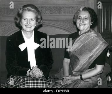 Nov. 11, 1970 - MRS INDIRA GANDHINMEETS MRS MARGARET THATCHER IN THE HOUSE OF COMMONS India's former Prime Minister Mrs Indira Gandhi, who in on a private visit to Britain, called on the Conservative Partyleader Mrs Margaret Thatcher in the House of Common this afternoon. PHOTO SHOWS: Mrs Gandhi and Mrs Thatcher seen during their maating in the Commons today. Stock Photo