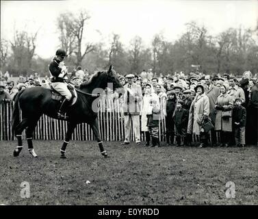 Apr. 04, 1971 - Princess Anne competes in the cross-country test at the Badminton horse trials three-day event.: Princess Anne, Stock Photo