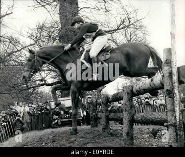 Apr. 04, 1971 - Princess Anne competes in the cross-country test at the Badminton horse trials three-day event.: Princess Anne, Stock Photo