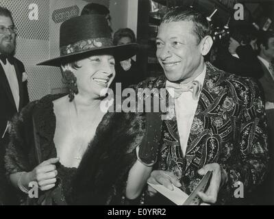 Apr 16, 1971 - Paris, France - HENRI SALVADOR and his wife JACQUELINE SALVADOR arrive at the premiere of Jerry Lewis performance at the Olympia Music Hall. Stock Photo