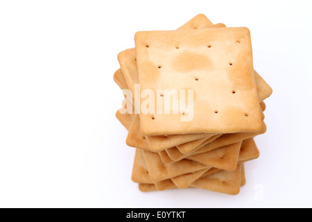 salt crackers on white background Stock Photo