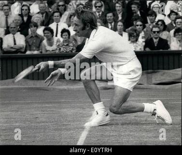 Jun. 06, 1971 - Wimbledon Tennis Championships R. Laver (Australia) Versus T. Okker (Neth) Photo Shows: Rod Laver (Australia) seen in action during his match against T. Okker (Netherlands) this afternoon. Stock Photo