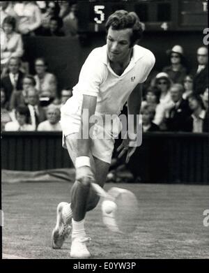 Jun. 25, 1971 - Wimbledon Tennis Championships R. Laver (Australia)( Versus T. Okker (Neth): Photo shows. T. Okker (Nethrlands)seen in action during his match against Rod Laver (Australia) this afternoon. Stock Photo