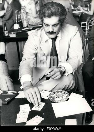 Jul. 04, 1971 - Omar Sharif, the famous movie star and hero of the movie ''Dr. Jivago,'' is also an excellent bridge player. He Stock Photo