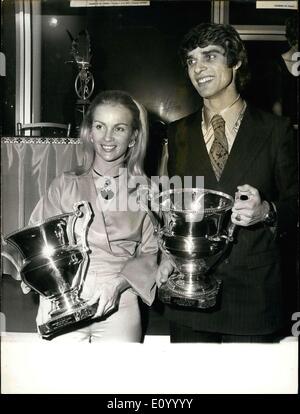 Dec. 14, 1971 - Marie Claude Beaumont and Francois Cevert stand with their trophies as champions of the 1971 Tour de France Automobile. Stock Photo