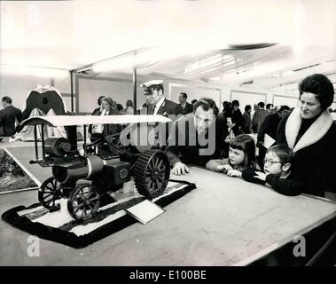 Jan. 06, 1972 - January 6th, 1972 International Hotel & Catering Exhibition Hotelympia 1972. The International Hotel & Catering Exhibition Hotelympia 1972 opened today at Olympia, London. Keystone Photo Shows: A feature of the exhibition is the Salon Culinaire International and visitors are seen looking at a traction engine made of chocolate and is entirely edible. Stock Photo