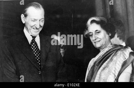 Prime Minister Indira Gandhi with colleague Stock Photo