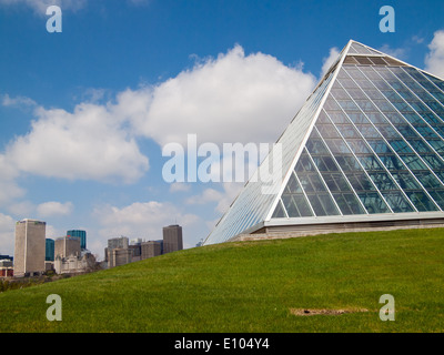 The distinctive glass pyramids of the Muttart Conservatory, a botanical ...