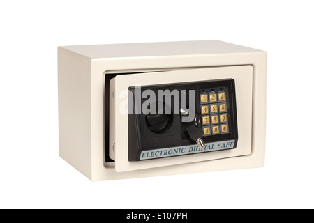 open electronic digital safe isolated on white background Stock Photo