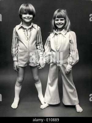 Mar. 03, 1970 - Children's Fashion Show: Rocking Horse Ltd - today showed their boys' and girl's clothes for Spring/Summer 1970. Photo Shows: Joanne Plummer wears grey and pink voile maxi dress with hood. Stock Photo