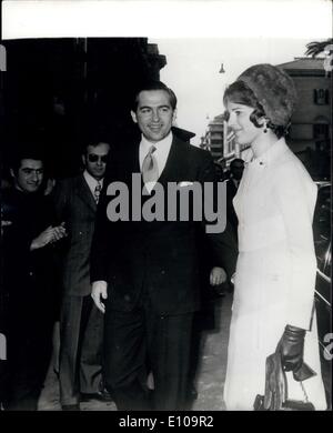 Mar. 28, 1970 - King Constantine And Queen Anne Marie Attend Special Service In Rome To Celebrate Greek Independence: King Constantine and Queen Anne Marie of Greece attended the ''Te Duem held at the Church of St. Andrew in Rome on the occasion of Greek Independence Day. They are pictured arriving for the service. Stock Photo