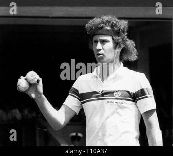 Tennis player John McEnroe plays at Wimbledon Stock Photo