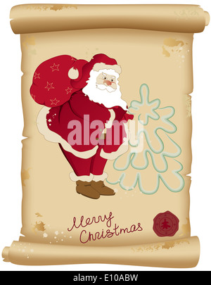 Christmas paper scroll card with santa cap,hat and holly berry. vector ...