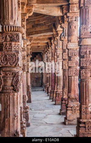 Hindu Columns at Qutb Minar in Delhi India Stock Photo