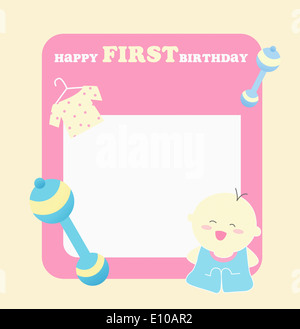 a card template wishing happy first birthday Stock Photo