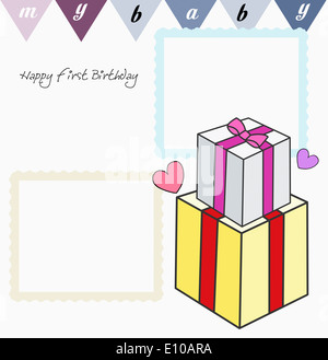 a card template wishing happy first birthday Stock Photo