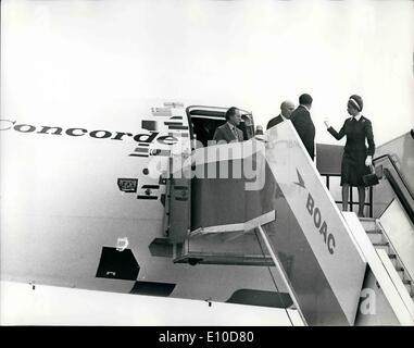 Jul. 07, 1972 - Queen and Princess Anne Visit Concorde. H.M. The Queen and Princess Anne today visited Concorde 002, which was on view at Heathrow Airport, following its return from the 45,000 mile 14 nations sales tour. Photo Shows: Princess Anne leaving the Concorde 002 after her tour of the supersonic airliner at Heathrow today. Stock Photo
