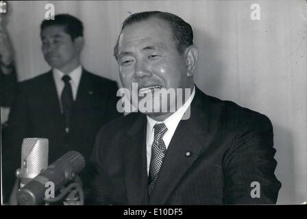 Jul. 07, 1972 - Next Prime Minister Kakuei Tanaka, Elected: Mr. Kakuei Tanaka, Minister of the International Trade and Industry, was elected president of the Liberal Democratic Party when the Party's convention was held at Hibiya Public Hall Tokyo. The 54 year old Tanaka is the sixth president of the LDP party since the party was established in 1955 and becomes Japan's youngest Prime Minister since the end of the Pacific War. Photo shows Mr. Kakuei Tanaka, seen at the press conference after he was elected president of the party. Stock Photo