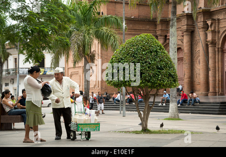 Coffee seller in the main Plaza in Santa Cruz Bolivia Stock Photo