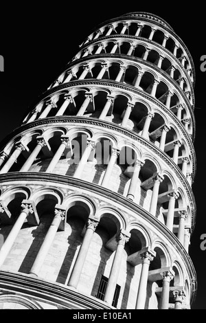 The Leaning Tower of Pisa in Black and White, Italy. Stock Photo