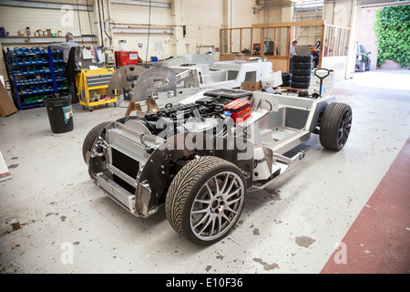 An aluminum chassis of a car at the Morgan Motors Car factory Stock Photo