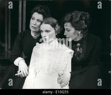 Jan. 01, 1973 - Rehearsing for ''The Three sisters'': There was a rehearsal today for ''The Three Sisters'' , the first 'Company Theater' production at Greenwich Theater, where it opens on Thursday, January 25. Photo shows pictured during today's dress rehearsal at the Greenwich Theater are (L to R): Joy Parker as Olga; Mia Farrow Chekhov's ''The Three Sisters' Stock Photo