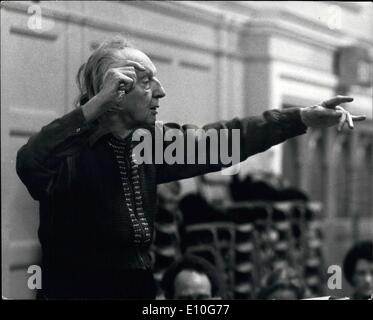 Jan. 01, 1973 - LEOPOLD STOKOWSKY TO CONDUCT THE NEW PHILHARMONIC ORCHESTRA AT THE ROYAL ALBERT HALL LEOPOLD STOEOWSKY, the world-famous conductor brushes aside his age next Thursday Jan 11th,. when he maker a New Year appearance to conduct the new Philharmonic Orchestra at the Royal Albert Hall. Today he was at rehearsals with the Orchestra at Bishopagete Institute PHOTO SHOWS:- LEOPOLD STOKOWSKI conducting the orchestra during today's rehearsals. Stock Photo