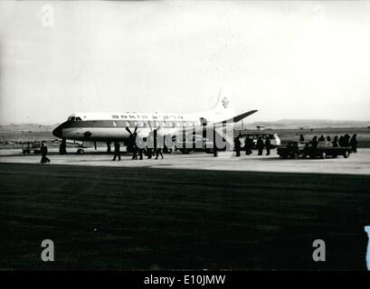 Apr. 04, 1973 - Shortly after this another car with three Arab commandos enter from a another entrance at the airport and went near the Ell All plane which was arrived one hour before and starting shouting with pistols and machine gun a at the same Israeli police and Cypriots appear fire against the Arabs was wounding two and killing the third, the plane was ready to take off fool of passengers but no one was hurt. The Israeli plane shortly after the attack at Cyprus airport Nicosia. Stock Photo