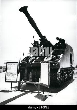 May 05, 1973 - Self-Propelled Gun Developed and built in Israel: View of the 155mm. Self-propelled gun L-33, which has developed and built in Israel. By virtue of its long barrel and modern unusual breech-block system which allows for improved gas obstruction, a 20km. firing range can be reached. Its semi-automatic loading system facilitates a high firing rate. Stock Photo