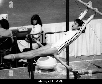 Gymnast Nadia Comaneci competes in Montreal Olympics Stock Photo
