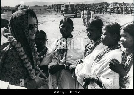 Oct. 10, 1973 - Prime Minister Mrs. Indira Gandhi being welcomed by a group of Juang and Bhuyam tribal women at Keonjhar Helipad in Orissa on her visit recently to the state. Stock Photo