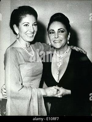 Oct. 10, 1973 - Liz Taylor meets Maria Callas: The world famous opera star Maria Callas, who gave her first concert in eight years, at the concert hall in Hamburg, seen being congratulated after the concert by film star Elizabeth Taylor, who is filming in Hamburg. Stock Photo