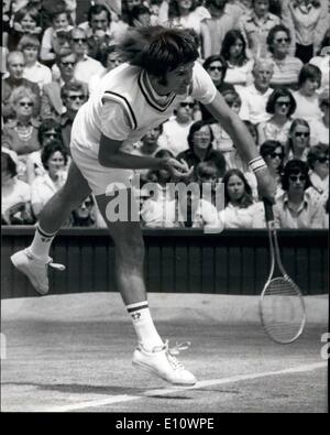 Jul. 07, 1974 - Ken Rosewall beaten in men's singles final. At Wimbledon, Connors wins 6-1,6-1, 6-4. The men's singles tennis title at Wimbledon again eluded ken Rosswell, of Australia, when he was bested in today' final by Jim Connors (u.S.a). Connors won 6-1, 6-1, 6-4. photo shows Jim Connors in action on his way to victory against Ken Rossewell in today's final at Wimbledon. Stock Photo