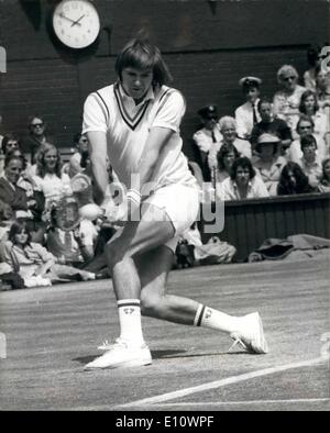 Jul. 07, 1974 - Ken Rosewall beaten in Men's Singles final at Wimbledon. Connors wins 6-1, 6-1, 6-4: The Men's Singles tennis title again eluded Ken Rosewall of Australia, when he was beaten in today's final by Jim Connors (U.S.A.) at Wimbledon. Connors won 6-1,6-1,6-4: Photo shows Jim Connors pictured during today's final at Wimbledon when he beat Ken Rosewall. Stock Photo