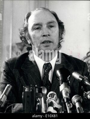 May 05, 1974 - Trudeau' s Government resigns: Canadian Prime Minister, Pierre Trudeau resigned last night after his Liberal Government was defeated in a Parliamentary vote on the Budget. A general election is expected to be held in July. Photo shows Canadian Prime Minister, Pierre Trudeau, who has been forced to resign. Stock Photo